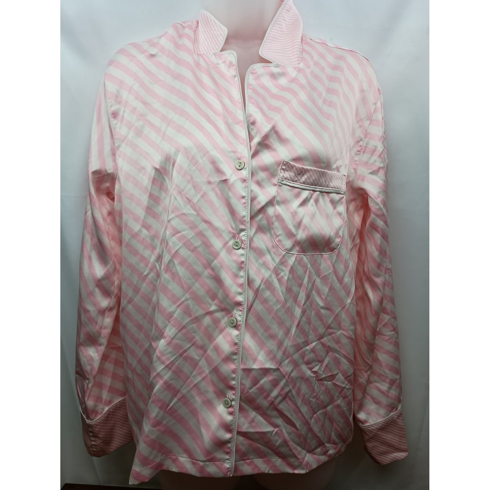 Victoria secret pink white striped lounge sleep wear satin pajamas top xs